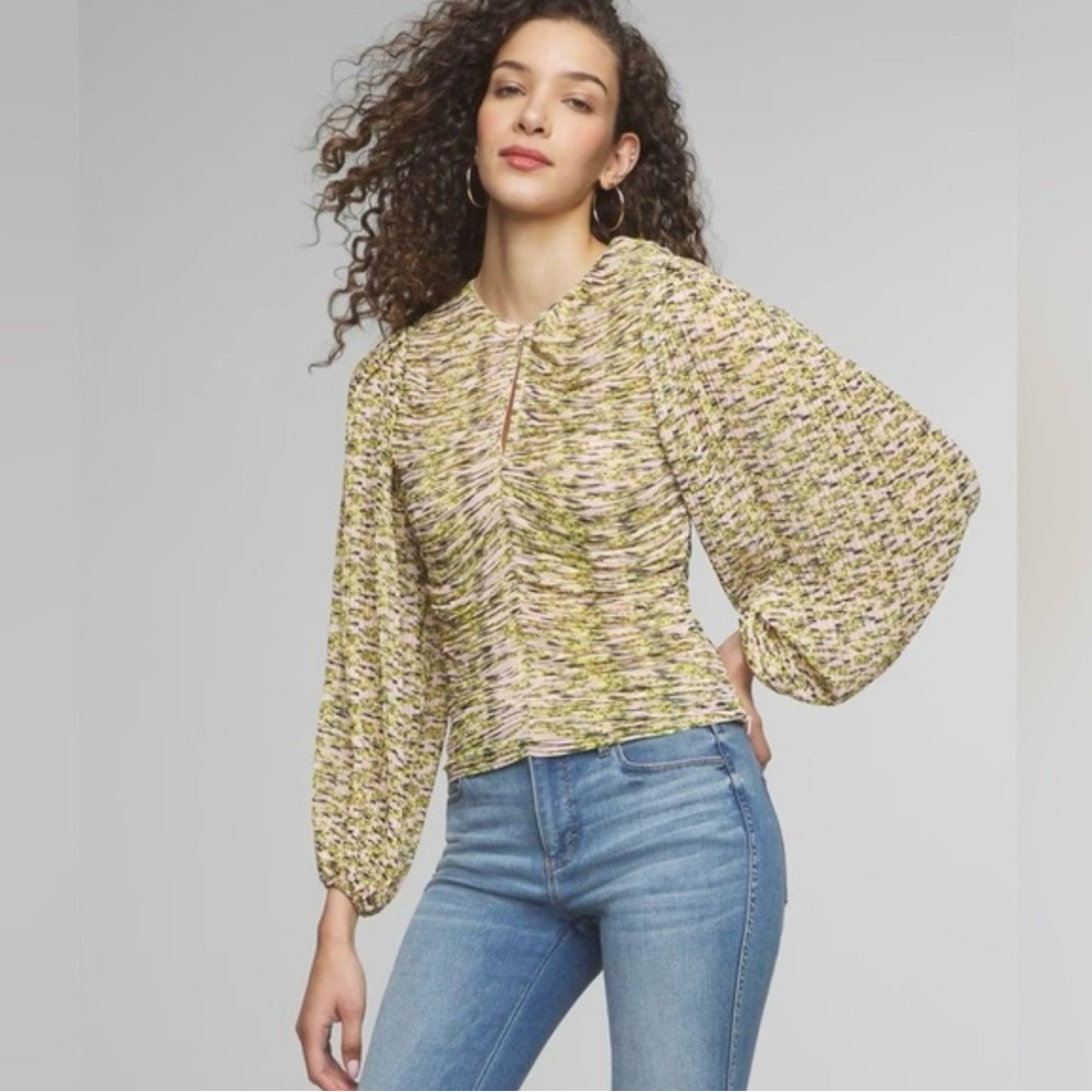 WHBM Pleated Balloon Sleeve Blouse